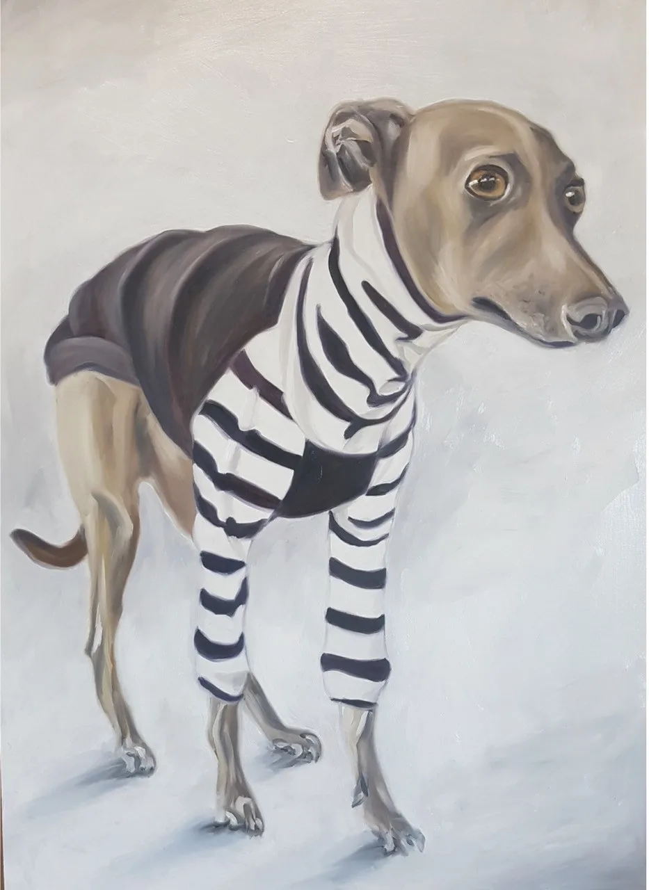 Ein kleiner Vorgeschmack auf die Art-Tour: «Hundezebra» von Daniel Hotz aus Uster. Bild von Hund mit einem Pulli